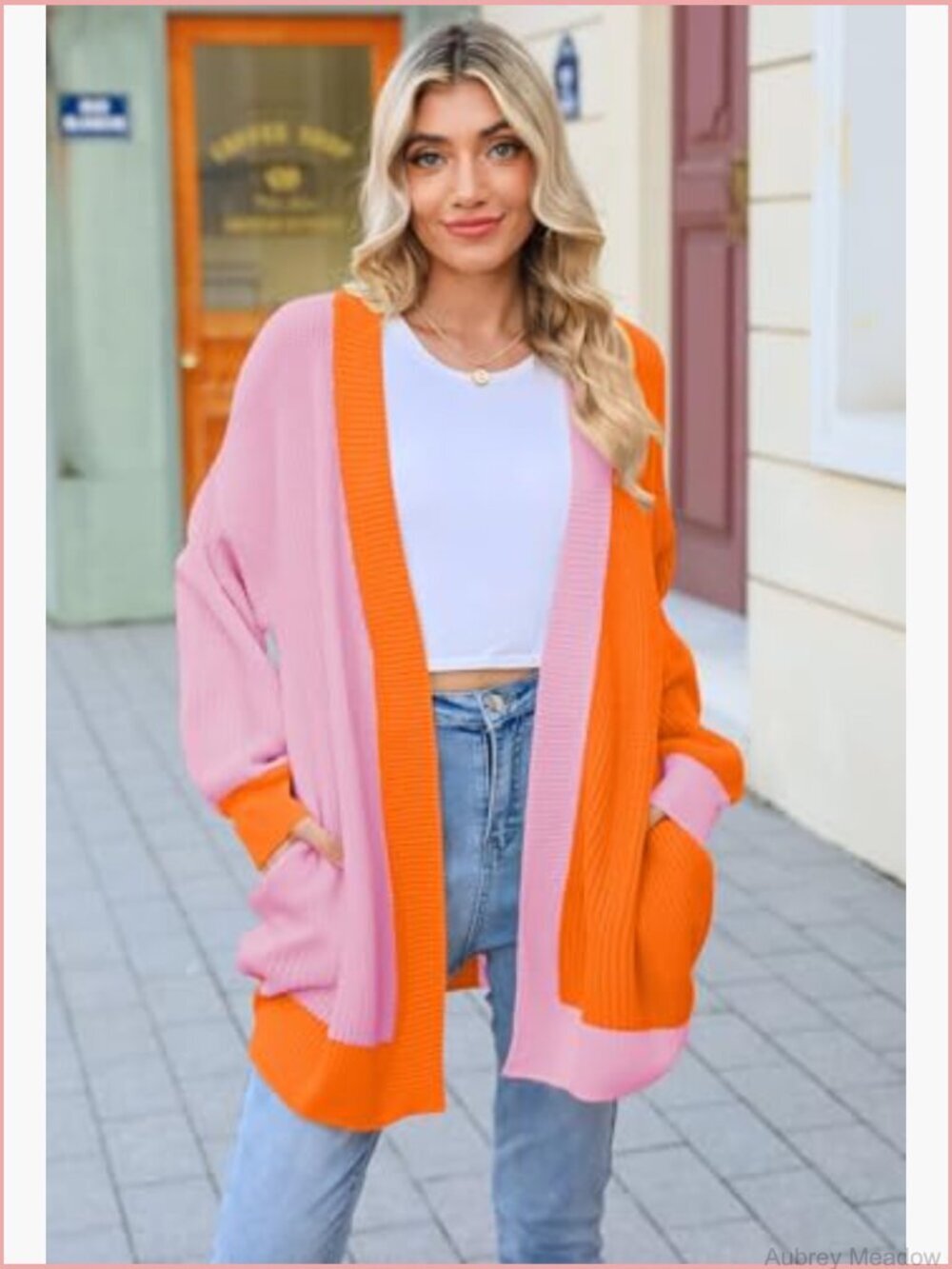 Oversized Open Front Ribbed Knit Batwing Sleeve Cardigan with Pockets - Picture 6 of 7